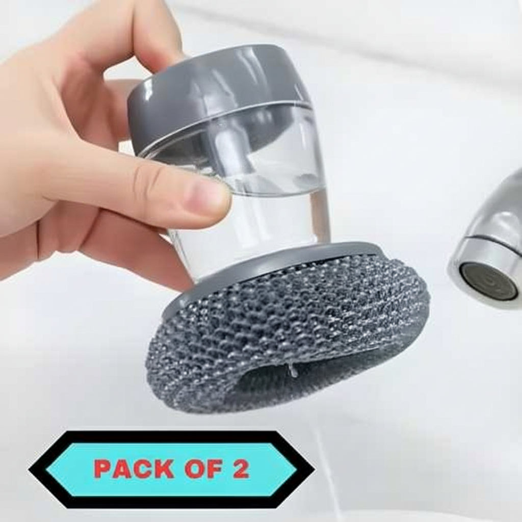 Kitchen Soap Dispensing Palm Brush | 2-in-1 Dish Brush with Soap Dispenser (Pack of 2)