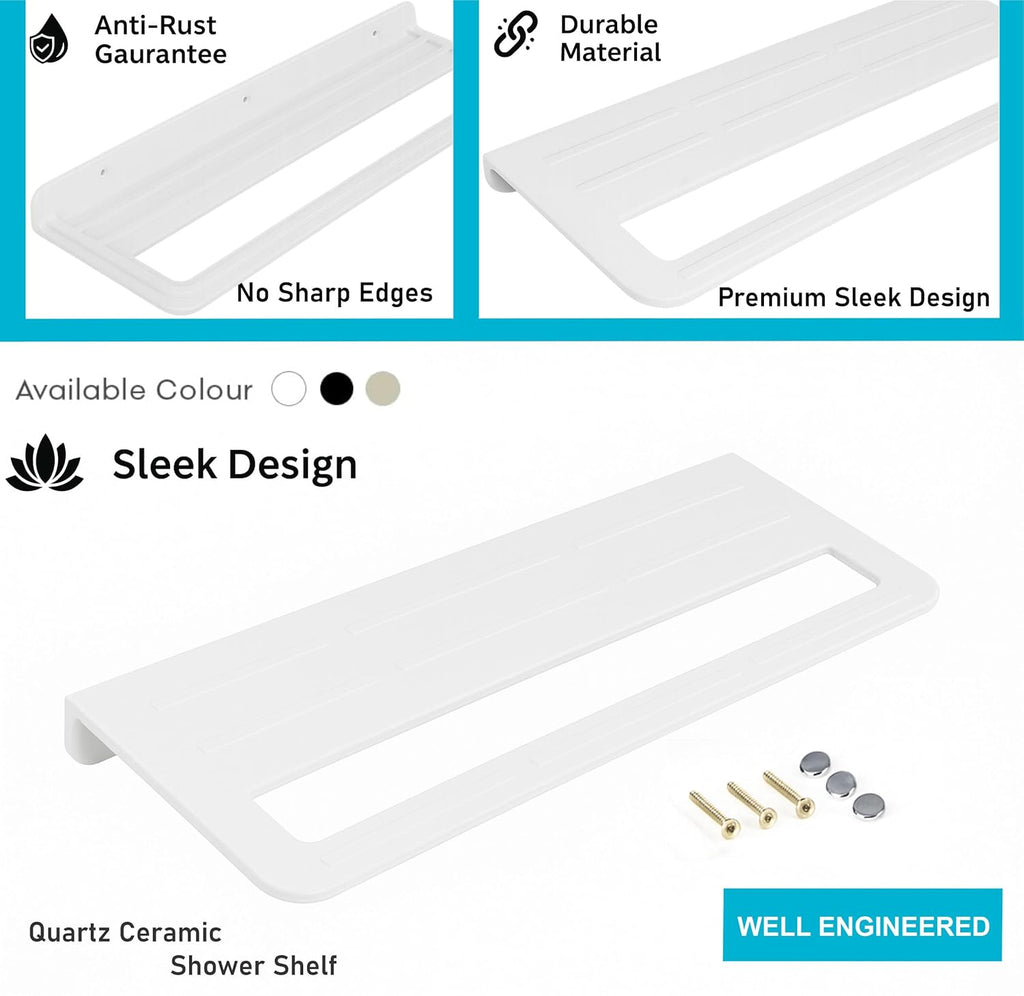 Fossa Space-Saving Wall Mounted Towel Shelf – Foldable Chrome Towel, Durable Bathroom Accessories, Rust Resistant & Stylish Bathroom Fittings | White (Quartz Ceramic)