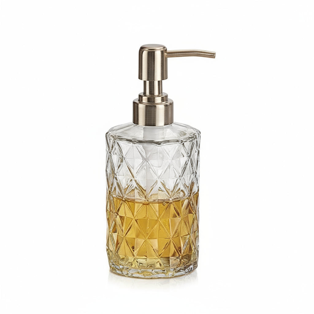 Crystal Glass Soap Dispenser | Stylish Refillable Pump Bottle for Bathroom & Kitchen