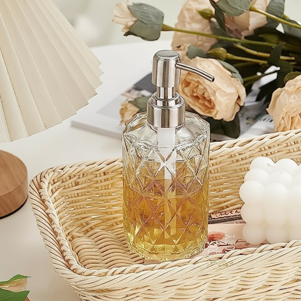 Crystal Glass Soap Dispenser | Stylish Refillable Pump Bottle for Bathroom & Kitchen